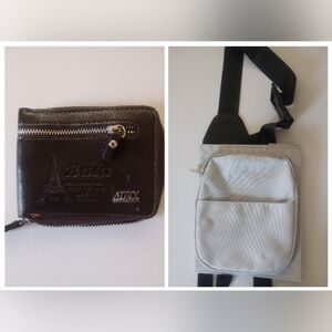 Brown Leather Wallet/Gray Crossbody Travel Bag